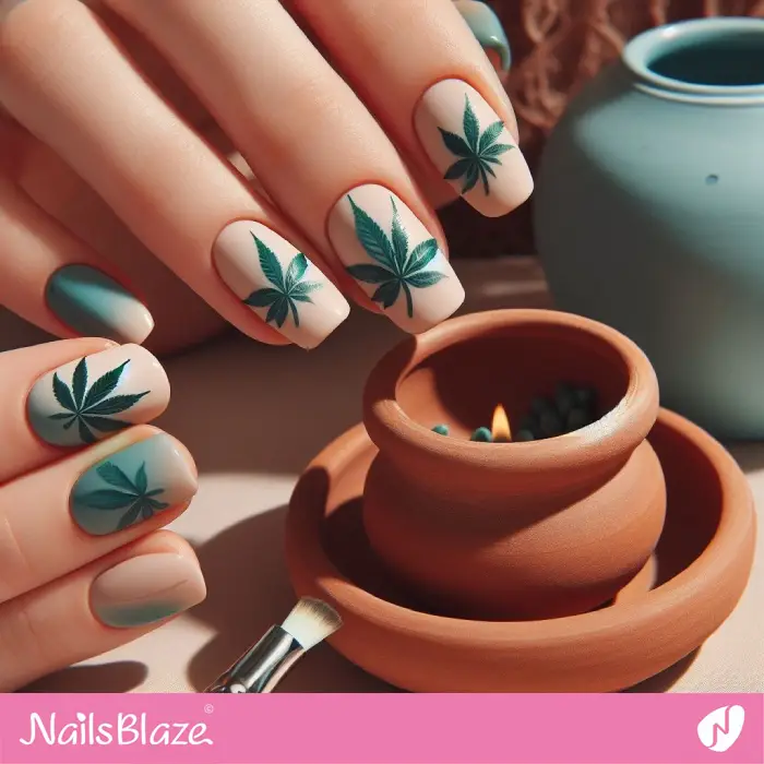 Ombre Nail Design with Marijuana Leaf | Nature-inspired Nails - NB2137